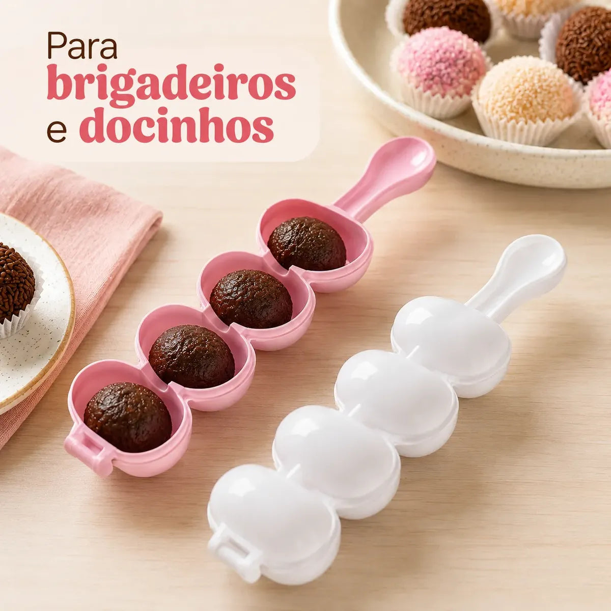 Kit 2 Boleadores Enrolador De Brigadeiro 4 Cavidade 15g