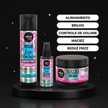 Kit Shampoo, Máscara e Óleo Primer Meu Liso Ostentação Top Coat