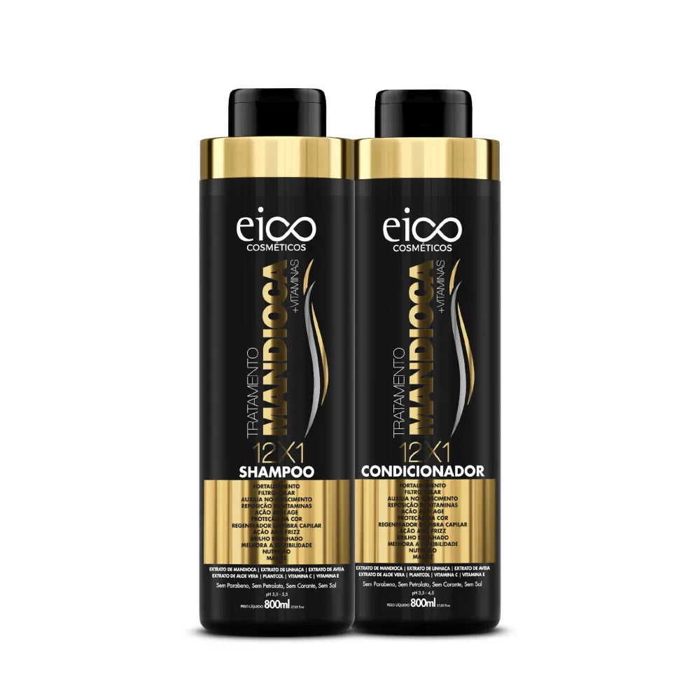 Eico Kit Tratamento Mandioca Shampoo 800ml + Condicionador 750ml | Crescimento + Fortalecimento.