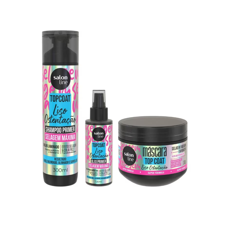 Kit Shampoo, Máscara e Óleo Primer Meu Liso Ostentação Top Coat