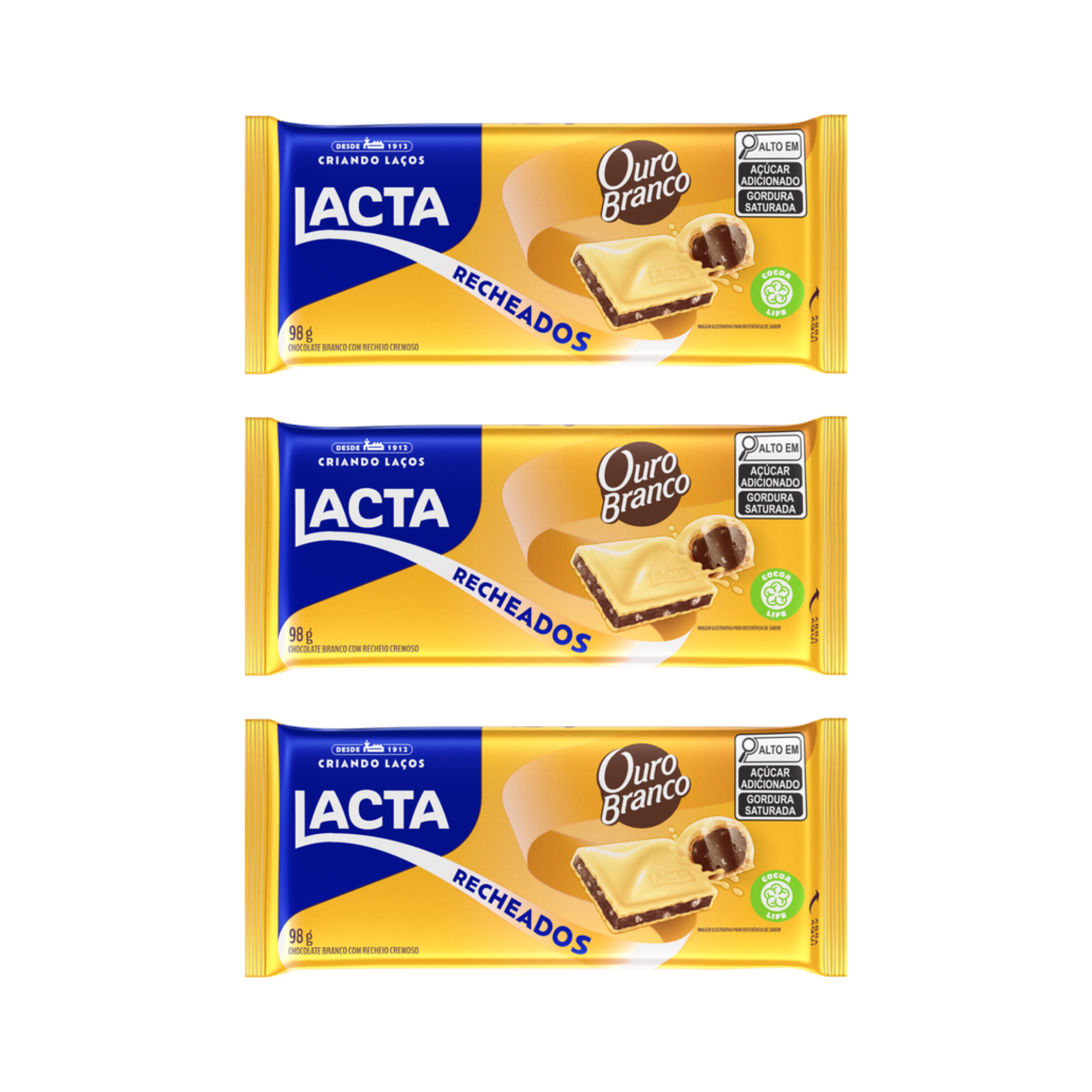 Lacta Barra de Chocolate Recheado Ouro Branco (3x98g)