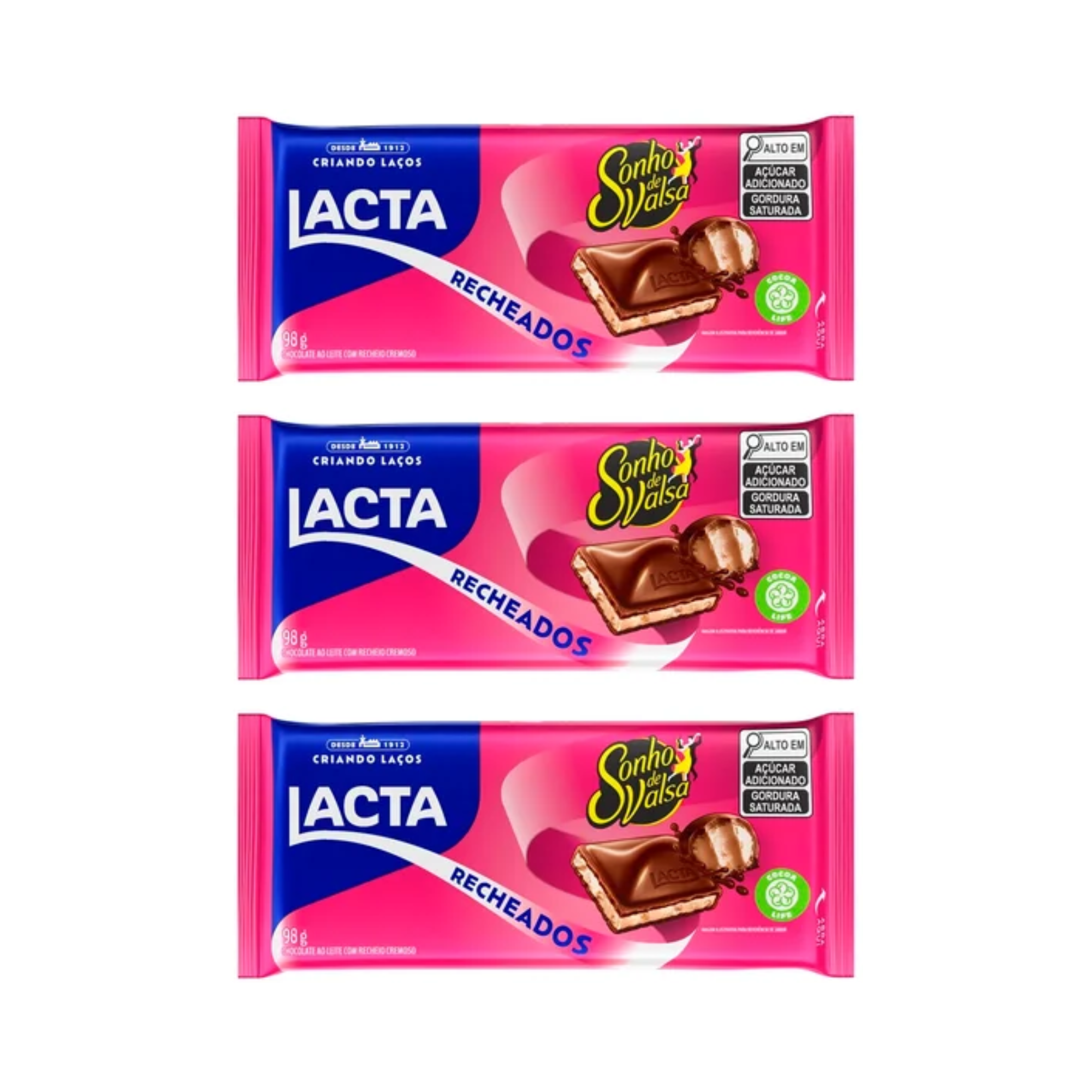 Lacta Barra de Chocolate Sonho de Valsa Recheado (3x98g)