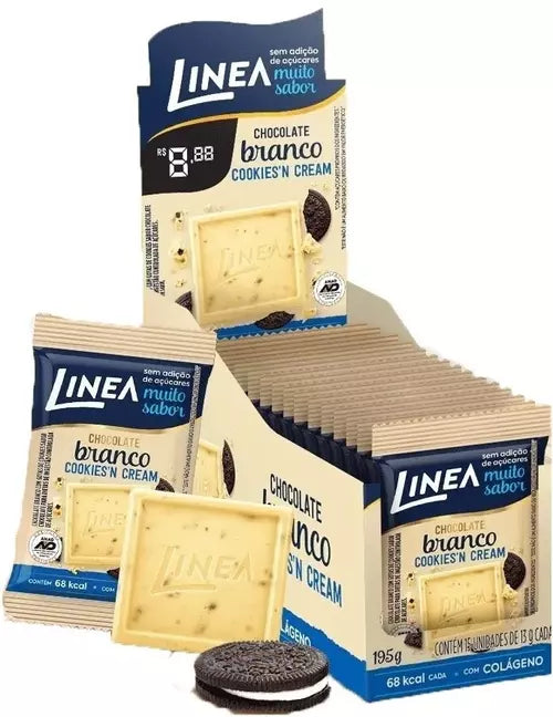 Linea Mini Chocolate Branco com Cookies Zero Açúcar Caixa (15x13g | 195g)