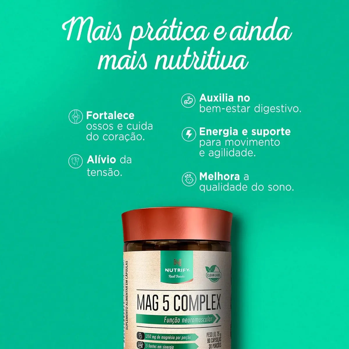 Mag 5 Complex 90 Cápsulas Nutrify 75g (Magnésio)