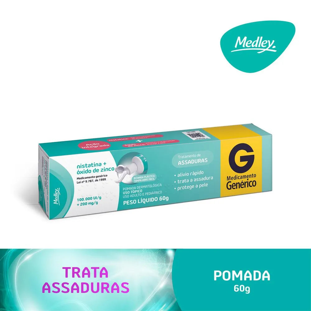 Nistatina óxido De Zinco Pomada 60G 100.000Ui - 200 Mg. Tratamento de Assaduras, e proteção da pele.