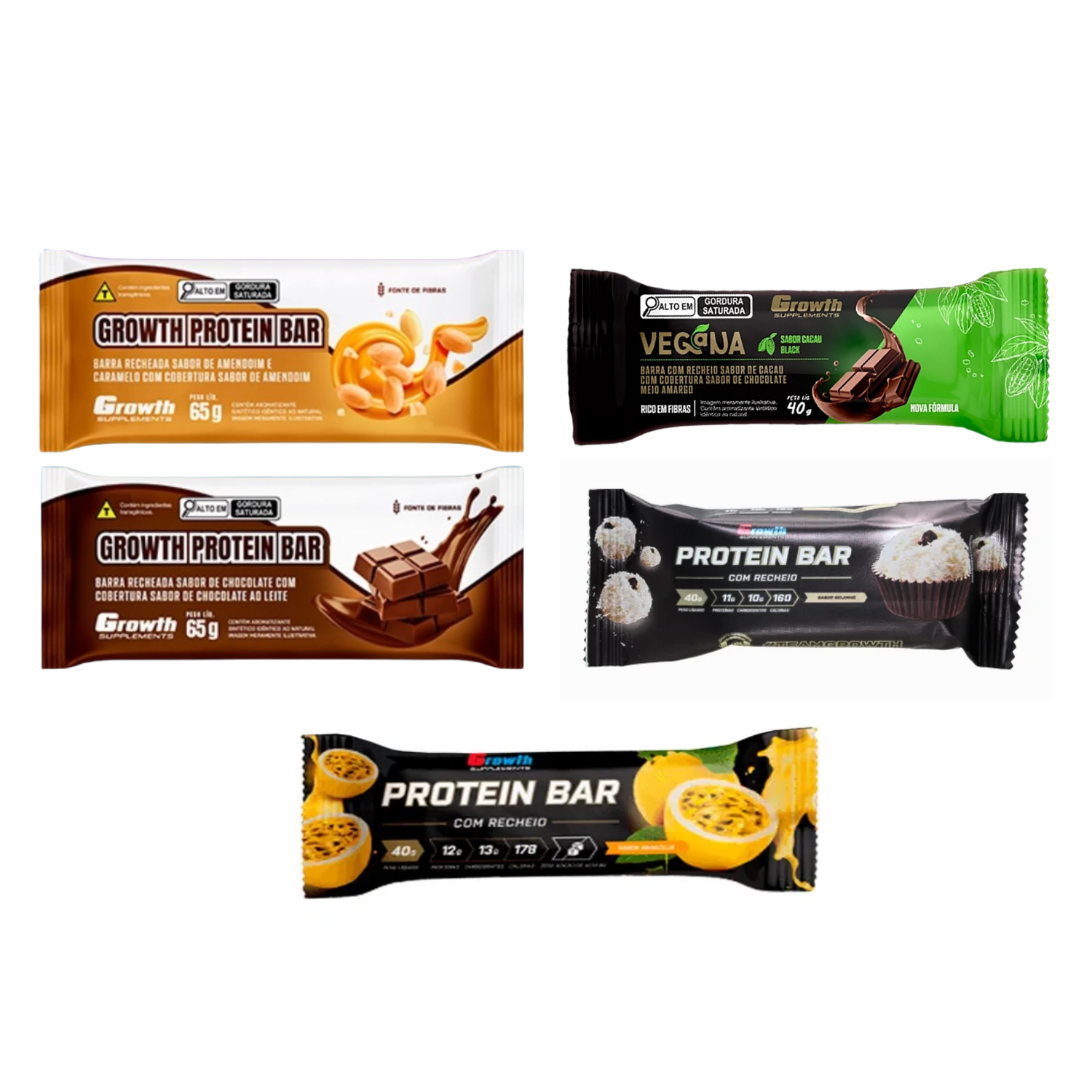 Mix barrinhas Growth Protein Bar - 5 Unidades (240g)
