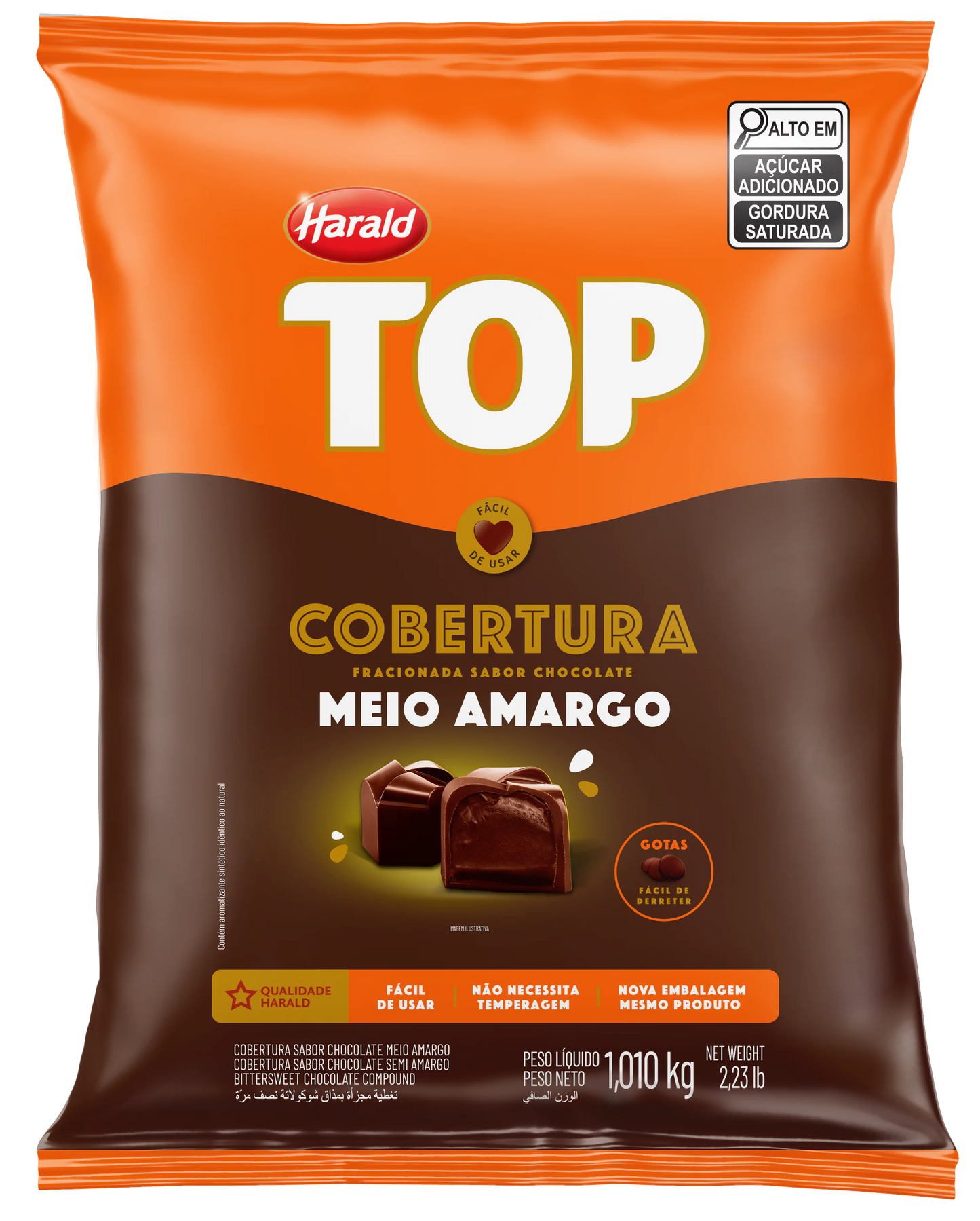 Cobertura de Chocolate Gotas Top Harald (1,010Kg)