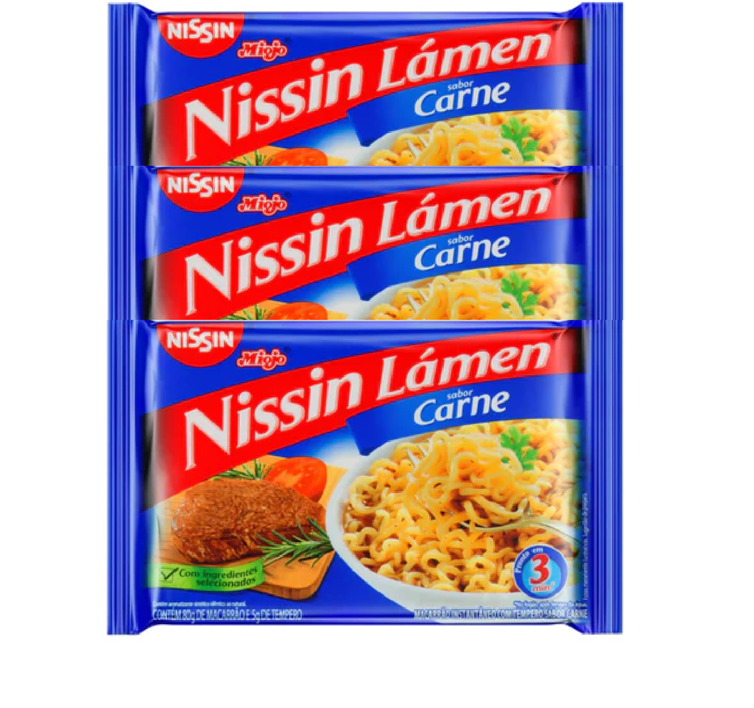 Nissin Lamen Sabor Carne 3 x 80g