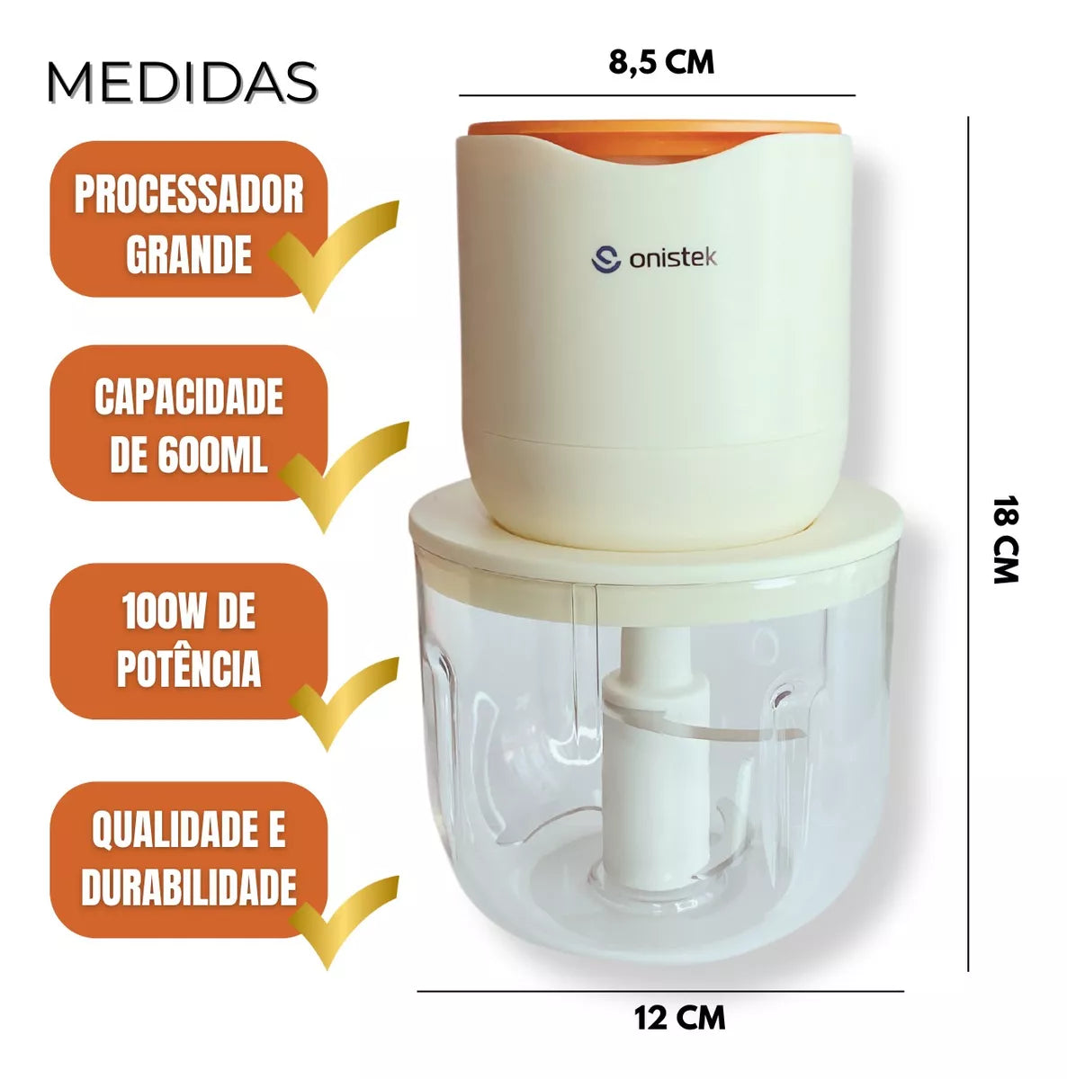 Processador Triturador Alho Mega Power Elétrico Grande (600ml)