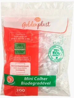 Mini Colher Biodegradável Cristal 200 unidades Goldenplast 260g