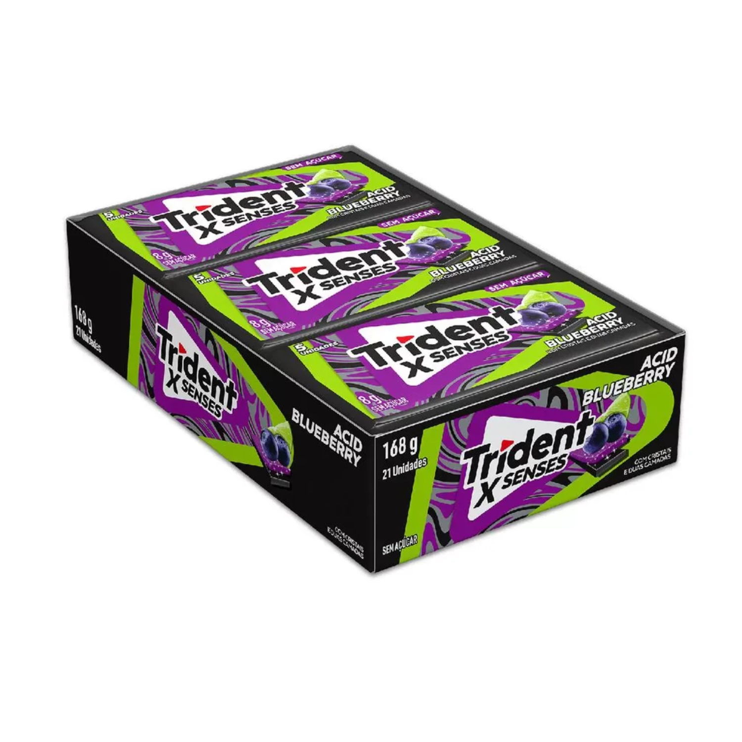 Trident Chiclete X Senses: Blueberry Sem Açúcar - 21x8g (168g)