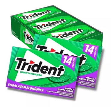 Trident Chiclete Menta Verde Sem Açúcar - Caixa com 12 pacotes de 14 unidades cada (302,4g)