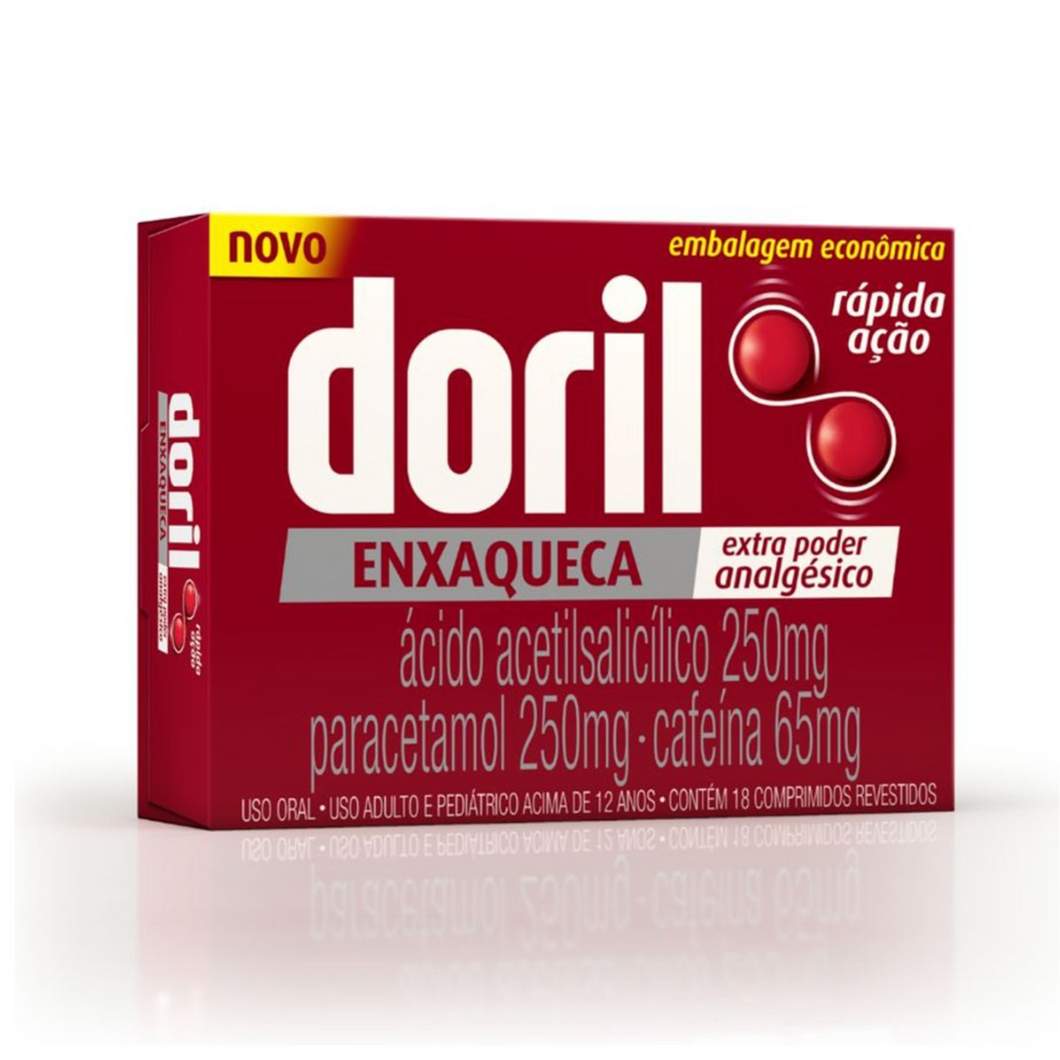 Doril Enxaqueca Ácido Acetilsalicílico 250Mg + Paracetamol 250Mg + Cafeína 65Mg 18 Comprimidos