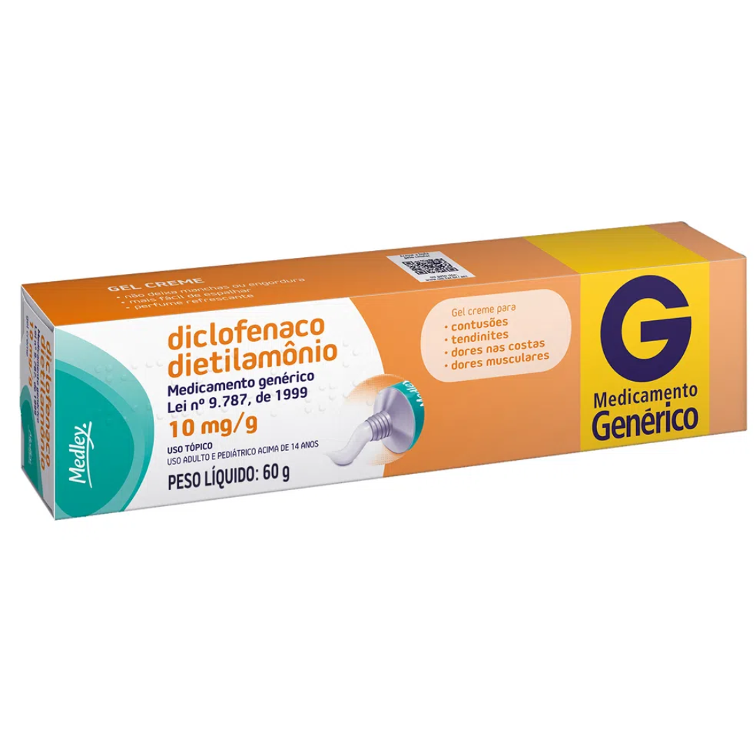 Medley Diclofenaco Dietilamônio 10Mg/G Gel Creme Com 60g. Analgésico e anti-inflamatório.